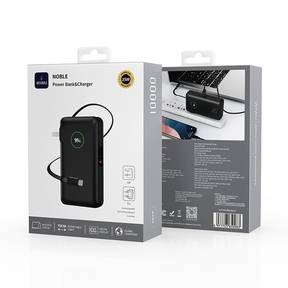 Wiwu Wi-P049 Noble Serisi Type-C Kablolu Dijital LED Göstergeli Powerbank PD 35W 10000mAh Wiwu Wi-P049 Noble Serisi Type-C Kablolu Dijital LED Göstergeli Powerbank PD 35W 10000mAh